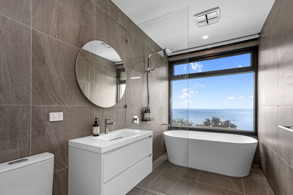 Bathroom and freestanding bath